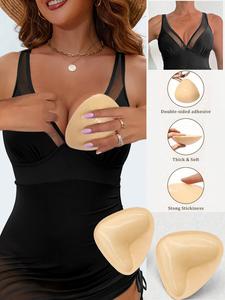 Reusable Self-Adhesive Bra Pads, Waterproof Bikini Chest Pads, Thick Invisible Push-Up Inserts, 2 Pack, Ideal for Swimming, Sticky Bra Inserts