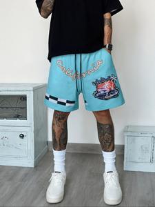 Men's Regular Fit Random Print Border Shorts, Casual Comfy Breathable Shorts for Summer, Men's Bottoms for Daily Wear