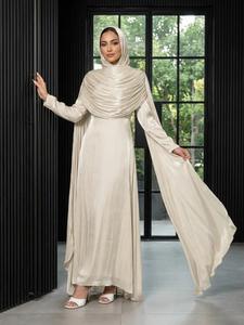 Elegant Pleated Cape Abaya Long Robe, Fashionable Light Reflective Party Dress, Perfect for Gatherings and Ceremonies