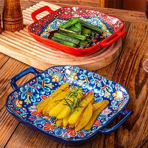 Bohemian Style Ceramic Pasta Bowls, Creative Fruit and Pasta Dishes, Serving Bowl, Oven and Microwave Safe, Trendy Design, 2-Piece Set