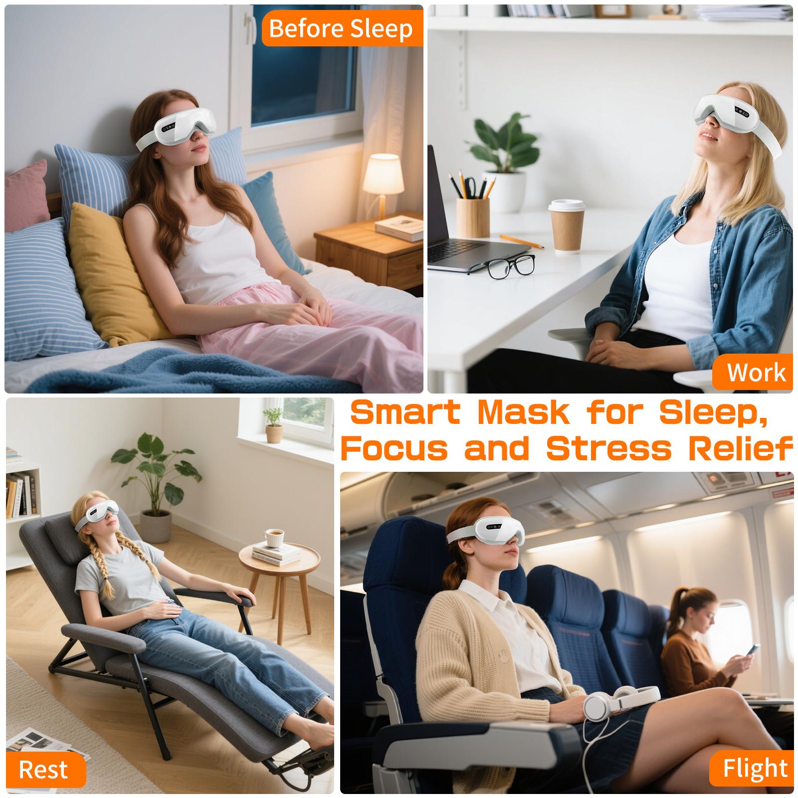 Rechargeable Eye Massager with Heat, Balloon Air Compression & Bluetooth Wireless Music, Foldable Portable Design, Ideal for Gamers, Students, Office Workers, Perfect Gift for Family & Friends