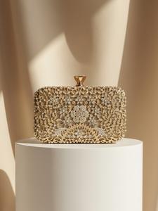 Elegant Rhinestone Floral Evening Bag for Women, Fashionable Party Handbag, Handheld Design, Square Clutch Purse, Perfect for Weddings, Proms, Birthdays, Rhinestone Accents, Square Shape, All Seasons