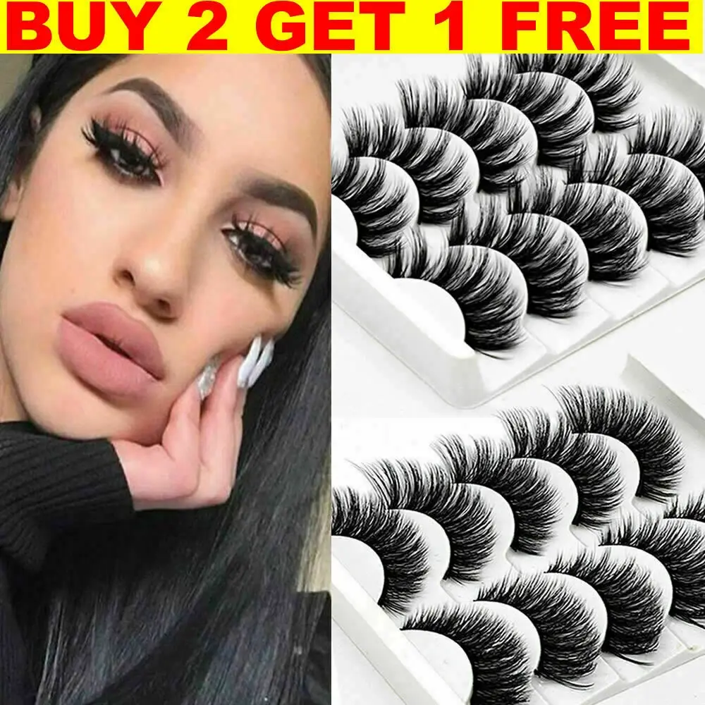 3D Mink False Eyelashes Wispy Cross Long Thick Soft Fake Eye Lashes UK