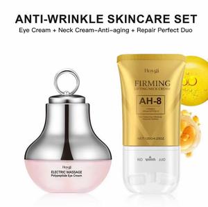 Hoygi Anti-Wrinkle Skincare Set - Electric Massage Pro Xylane Eye Cream & Firming AH-8 Neck Cream for Fine Lines & Hydration