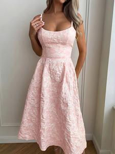 Women Elegant Jacquard Floral Print Dress , Strapless U-Neck Slim Fitting Dress, Chic Party Birthday Gown, Perfect for Special Occasions , Summer Clothes