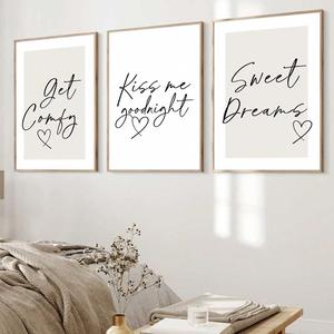 3pcs Modern Minimalist Wall arts, Neutral Bedroom Posters, Bedtime Quotes, Beige Couple Printing, Bedroom Wall Decoration, No Frame, Unframed Art Print