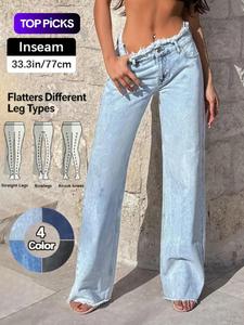 women's high waist baggy jeans, fashion casual long pants for all seasons, comfortable outdoor wear, stylish ladies' bottoms