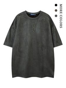 Men's Embroidery Drop Shoulder Tee, Street Soft Half Sleeve Round Neck T-Shirt for Summer, Men's Casual Streetwear Top for Daily Wear