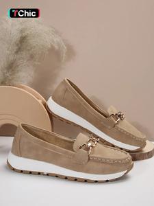 Women's Fashion Chain Decorated Low Top Round Toe Shoes, Casual Comfortable Lightweight Slip on Shoes, Female Solid All-match Shoes for Daily Wear