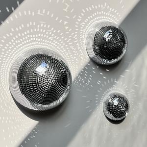 3pcs Disco Ball Mirror Reflective Glass Half Sphere Wall Hanging Decor, Back Adhesive Home Decoration, DIY Craft Material