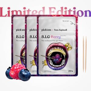 3 Pack B.I.G Berry x Tom Aspinall - 3 x 20 Flavored Toothpicks For Only £14.99 -  Limited Edition Finest Quality Birch Wood - dental floss