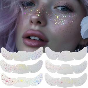 6 Sheets Glitter Freckles Holographic Stickers Heart Freckle Tattoos Glitter Stickers Waterproof Temp Tattoos Body Fake Tattoos With Glittery Star Heart Dot Pattern For Adults Accessories For Party Festival Daily Makeup Temporary Fake Tattoo