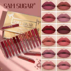 Sam Sugar 12-Piece Lip Gloss Set, Matte Finish, Long-Lasting Waterproof Formula, Non-Stick Cup Design, Perfect for Daily Makeup