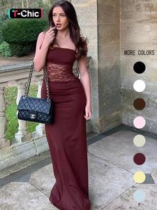 Women's Patchwork Floral Lace Tie Back Cami Dress, Elegant Slim Fashion Long Dress for Party Club Dating Wear, Women Dress for Summer, Womenswear, Lady Formal Wear