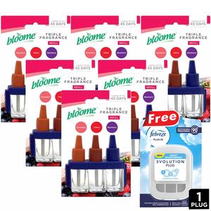 6x Febreze Plug In Kit 3VOLUTION Air Freshener Strawberry Cherry Blackberry Fresh Floral White Lily Rose Tulip Refills 20ml Each Long Lasting Up To 45 Days Freshness Odour Eliminator Electric Diffuser Home Aroma Scent Continuous Fragrance