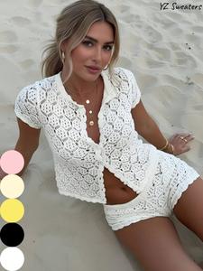 Women's Two-Piece Set, Casual Summer, Knitted Sweater & Top, Beachwear, Holiday Clothing, Ladies' Fashion Ensemble