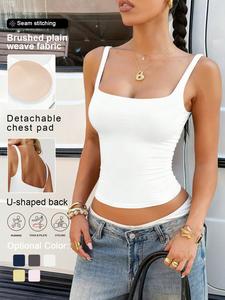 Women's Sporty Yoga Tank Top, Slim Fit Square Neck Strapless, High Stretch Comfortable, Gym Running Exercise Daily Wear, Sporty Cami Top