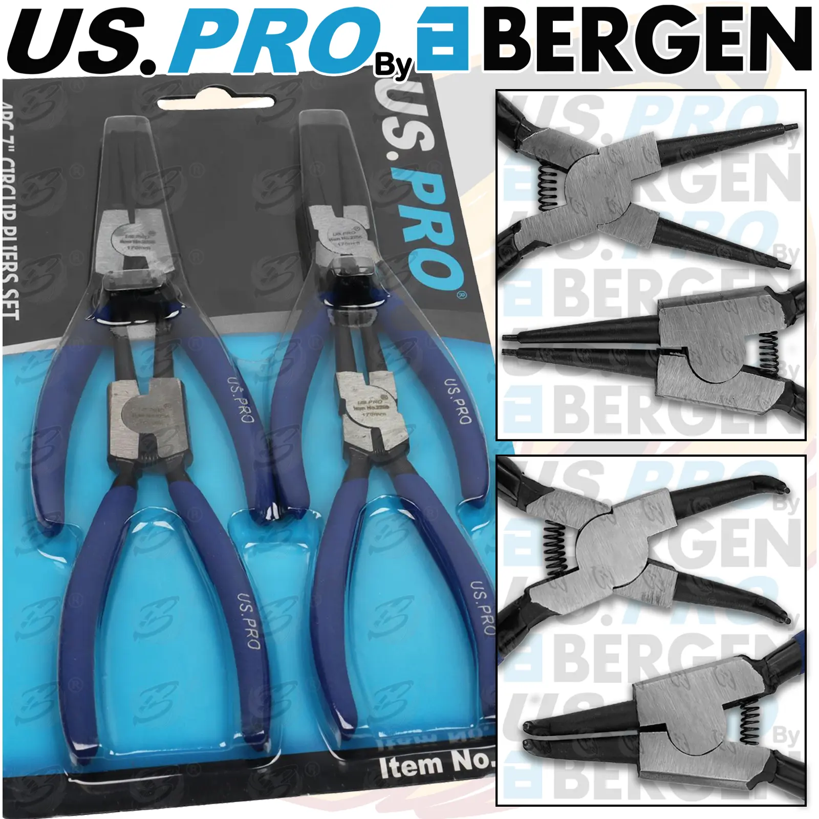 US PRO Circlip Pliers 4PC 7" Internal External Bent Nose Straight Tip Snap Ring
