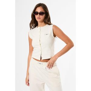 Kaiia Label Logo Premium Interlock Waistcoat Top Cream