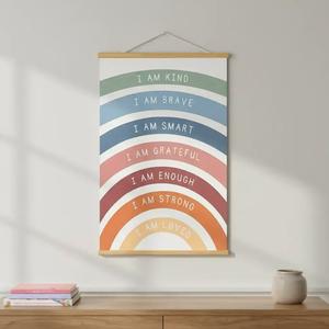 Rainbow Affirmations Painting Hanging Scroll Canvas Wall Art Poster, 1 Set Boho Inspirational Quotes Classroom & Playroom Wall Decor, Ornaments