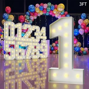 Marquee Light Up Number 3FT Large Decorative Letters Signs for Party Decorations Baby Shower Birthday Wedding Engagement Anniversary Graduation Pre-Cut DIY Foamboard Number 0-9