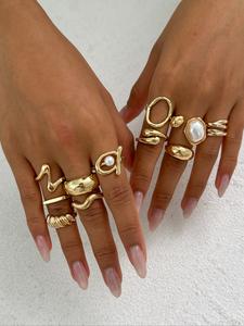 Bohemian Geometric Irregular Twisted Light Smooth Rings Set, Luxurious Daily Party Jewelry Gift for Women, Versatile Ladies' Accessories