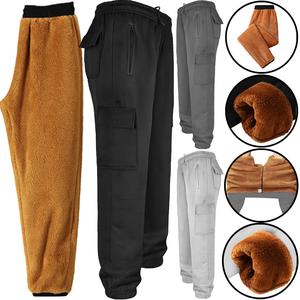 Mens Sherpa Lined Jogging Cargo Bottoms Thermal Fleece Joggers Zip Pockets Combat Elasticated Waist Warm Stretch Soft Thick Sherpa Insulated Trousers