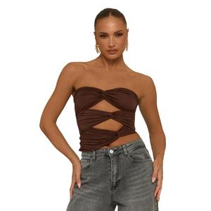 Porto Womenswear Rebellious Fashion Twist Cut Out Bandeau Crop Top