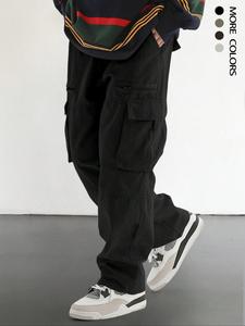 Men's Plain Drawstring Waist Casual Slant Pocket Cargo Pants, Loose Street Fashion Streetwear Zipper Multi-pockets Trousers, Pants for Men, Menswear Summer Work Outfits, Mens Bottoms, Polyester
