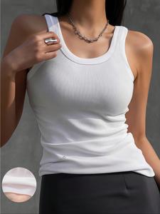 Women's Solid Color Ribbed Sports Tank Top, Regular Fit Comfortable Breathable Sleeveless Sports Top for Yoga Gym Workout, Ladies Sportswear for All Seasons, Gym Workout Tops, Fitness Top