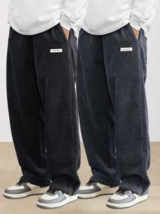 Men's Letter Patched Pocket Corduroy Pants, Casual Comfy Straight Leg Trousers for Fall & Winter, Men's Bottoms for Daily Wear