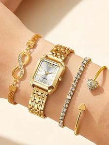 Elegant Quartz Exquisite Watch Set, Business Fashion Watch with Stainless Steel Band, Analog Dial, Business Style, Perfect Gift for Women, All Seasons Wear