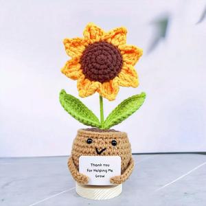 Handmade Positive Sunflower Doll, 1 Count Crochet with Card, Thank You for Helping Me Grow, Teacher Appreciation Gift From Student, Birthday, Graduation, Thank You Gift for Teacher