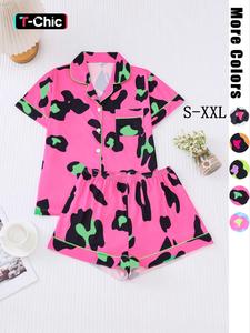 Two-piece Set Women's Leopard Print Lapel Shirt & Shorts Pyjama, Casual Comfy Short Sleeve Pocket Top & Shorts Pj Set, Ladies Sleepwear for All Seasons, Soft Pajamas, Pajamas Lounge Set