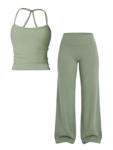 Women's Two-Piece Set Tank Top + High-Waisted Wide-Leg Pants, Breathable Sports, Yoga Gym Running, Summer Fitness Wear