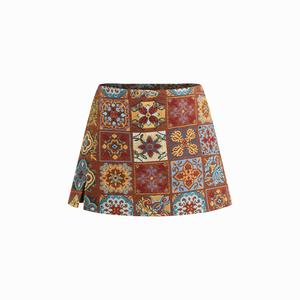 Cider Jacquard Low Rise Floral Split Mini skirt built in shorts