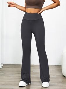 Women's Plain High Waist Rib Flares Leg Leggings, Solid Flare Leggings, Comfy Breathable Bell Bottom Skinny Pants for Daily Wear, Women Clothing for All Seasons, Shaping Leggings