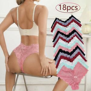 Sexy Underwear for Women V-Waist Shorts Women' s Underwear Lightweight Soft Lace High Waist Panties 12/18 Pack