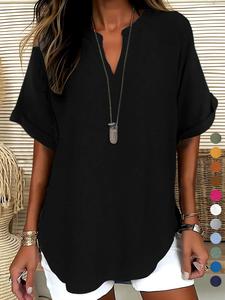 Women's Plain Short Sleeve Blouse, Casual Solid Color Top for Daily Wear, Ladies Clothes for All Seasons, Going Out Tops