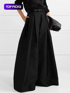 Women's Solid Plicated High Waist Wide Leg Pants, Modesty Casual Comfy Pocket Trousers for Daily Wear, Ladies Flowy Wide Leg Bottoms for All Seasons, Wide Legged Pants, Loose Palazzo Pants, Loose Wideleg, Baggy Legged Pants, Fashion Pants
