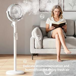 USB Rechargeable Humidifying Spray Floor Fan, Rechargeable Rotating Fan, Dual Spray with Remote, Rotatable, 4 Speeds, 4000mah Battery, Brushless Motor, Home, Camping, Party, Office