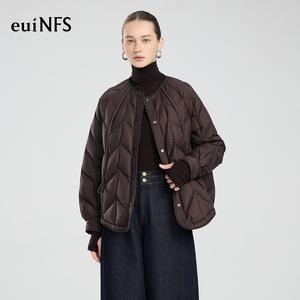 【EUINFS】Women’s Structured Quilted Puffer Jacket | Glossy Burgundy Finish | Relaxed Silhouette Winter Outerwear【E473078】1