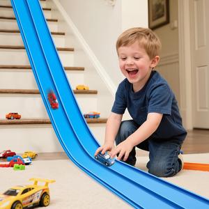 15Ft Flex Track Flexible Race Car Track for Kids Toy With with Hot Wheels and Diecast and 2 Race cars Rolls Up Portable Racetrack Christmas Birthday Gifts for Boys