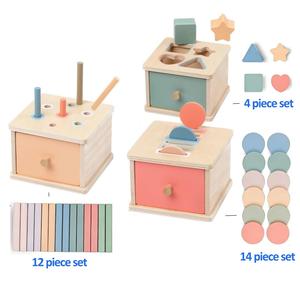 Montessori Toys Wooden Object Permanence Box with Drawer Sensory Toys Shape Sorter Color Sorting Education for Baby Toddler Boy Girl Drop Busy Box