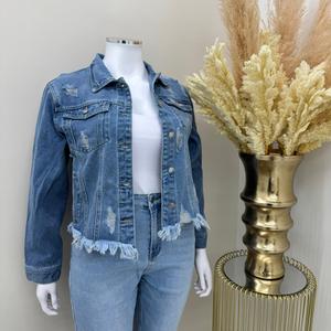 VIRGO BOUTIQUEerin - Raw Hem Ripped Denim Jacket