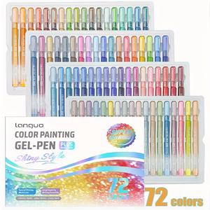 Languo 72 Color Drawing Glitter Gel Pen Set, Art Marker Set, 1.00mm Broad Tip, Large Capacity Sparkle Ink Fluorescent Pens, Glitter Metallic Marker, Artist Design, DIY Art Supplies