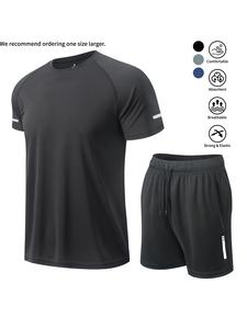 2/6-piece set Men's Summer Training Sport Set, Quick-Dry Short Sleeve T-Shirt & Shorts, Outdoor Beach Surfing, Workout Daily Wear, 2/pcs or 6/pcs, Sporty Style