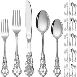 Stainless Steel Tableware Set, Luxury Retro Royal Tableware Set, Exquisite Silverware for Home Kitchen Restaurant Hotel, Dinnerware