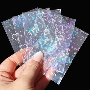Heart Pattern Photocard Sleeve, 50pcs/pack Laser Card Sleeve, Holographic Film for Card Making, DIY Scrapbooking Supplies, Gifts & Wrapping Supplies