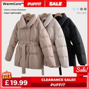 [Clearance] PUFFIT Mid Length Belted Puffer Jacket Women Casual Coat, Water Repellent Women  Ladies Classic Quilted Outerwear Winter Coat Big Pocket Go.G.G